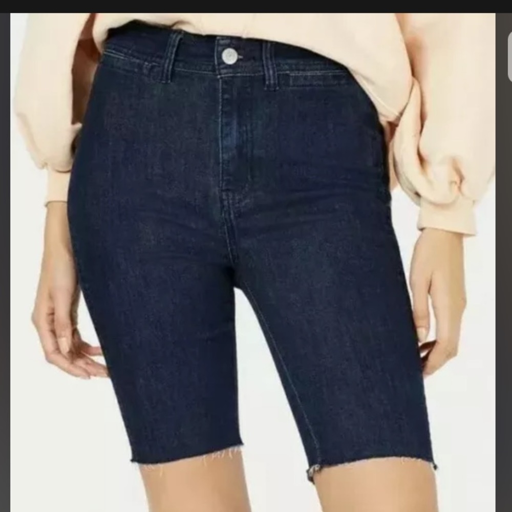 Free people denim blue Jean frayed hem biker shorts 25